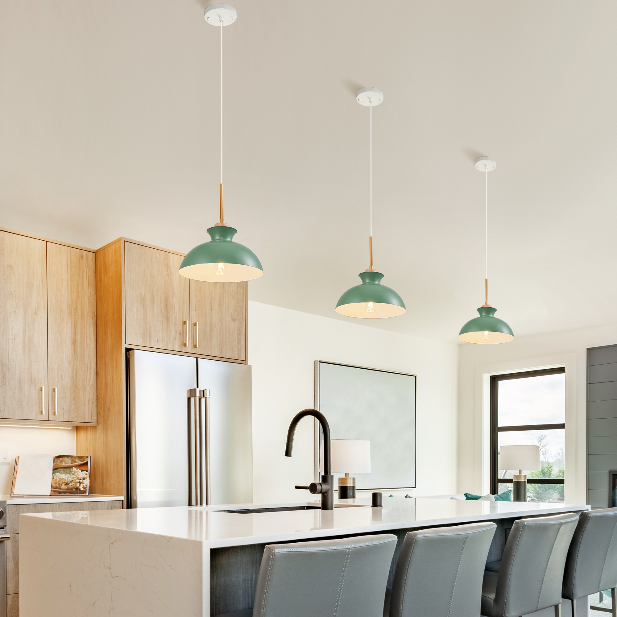 EDISHINE 1- Single Pendant Light With Green Shade-HWPL03B