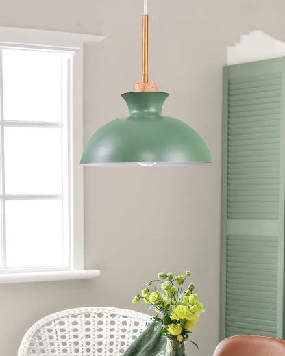 EDISHINE 1- Single Pendant Light With Green Shade-HWPL03B