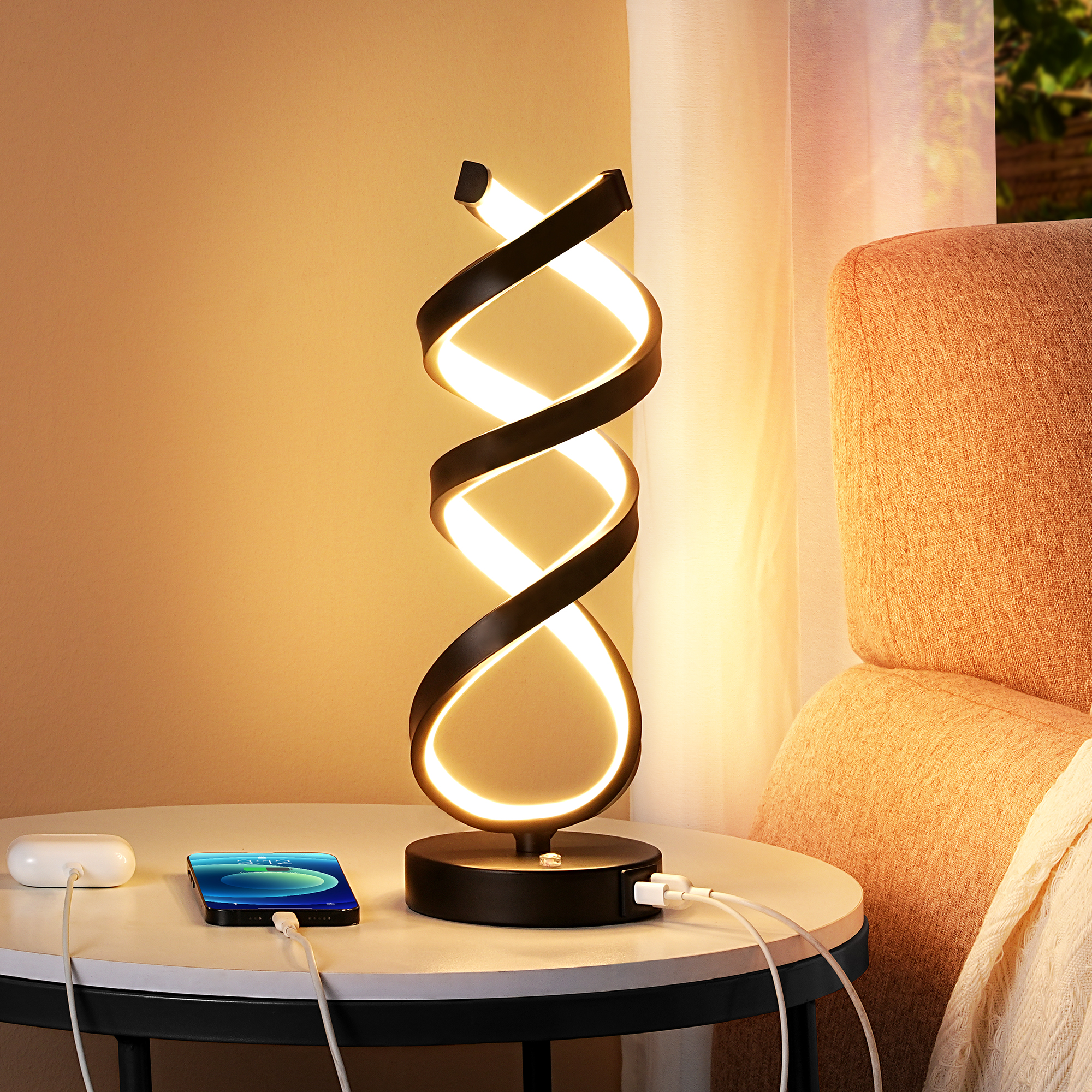 EDISHINE Novelty Touch Control Led Table Lamp With Usb Ports-HWTL02Y
