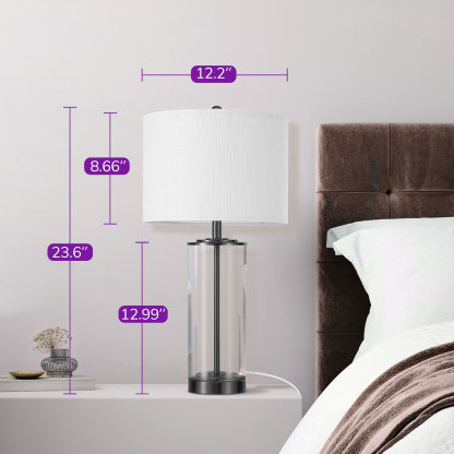 EDISHINE Dimmable Glass Table Lamp Set with DIY Fillable Base, Bulbs, Touch Control and USB Ports (Set of 2)-HWTL07A