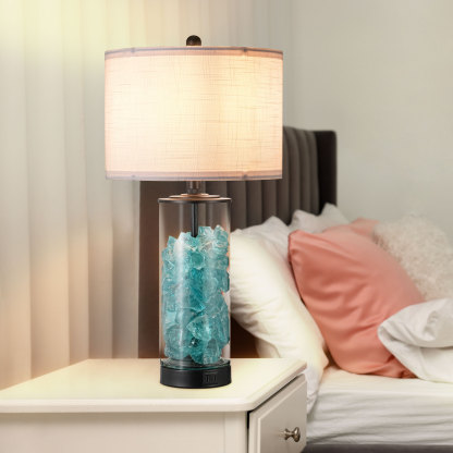 EDISHINE Dimmable Glass Table Lamp Set with DIY Fillable Base, Bulbs, Touch Control and USB Ports (Set of 2)-HWTL07A