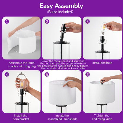 EDISHINE Dimmable Glass Table Lamp Set with DIY Fillable Base, Bulbs, Touch Control and USB Ports (Set of 2)-HWTL07A