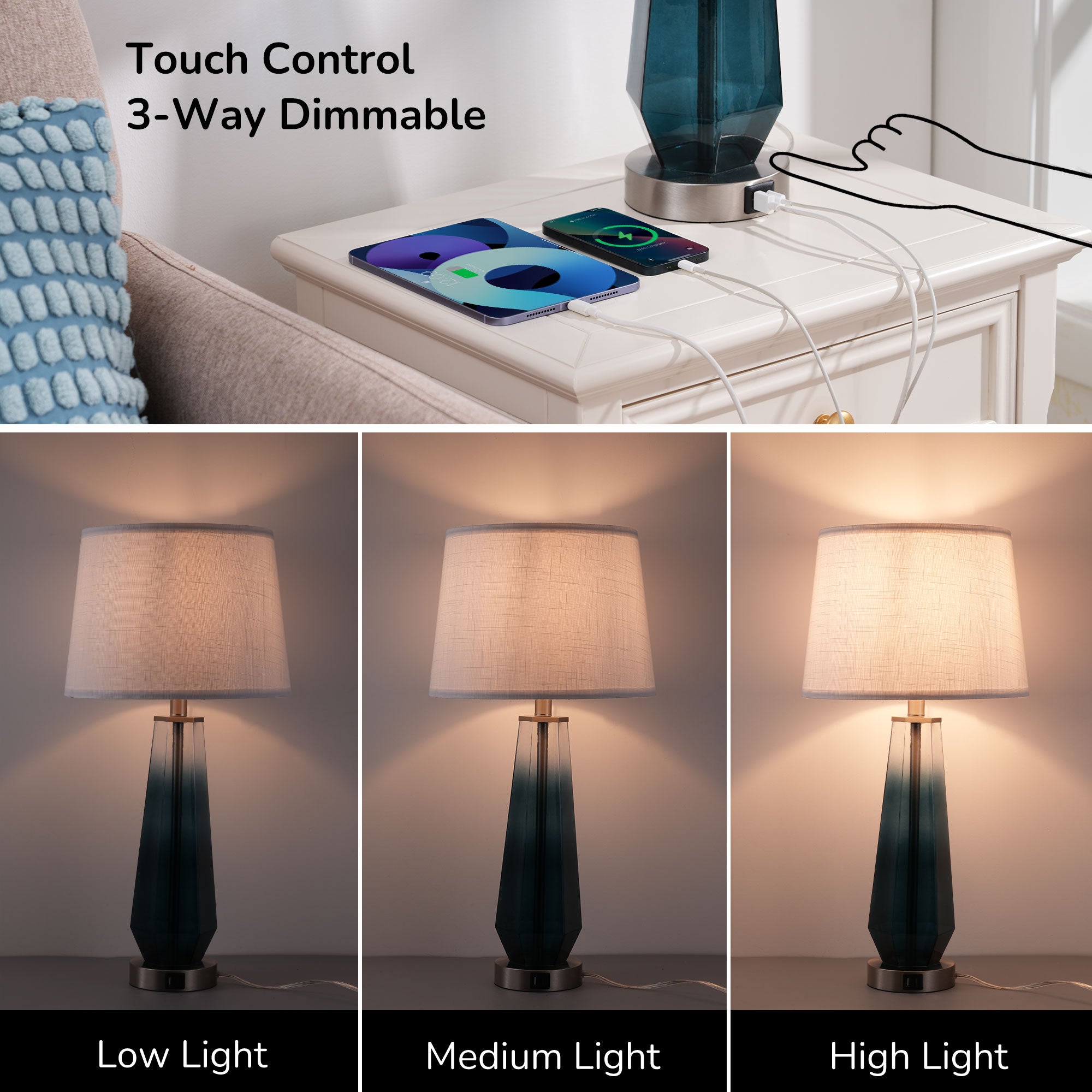 EDISHINE Metal USB Table Lamp,Set of 2-HWTL07B
