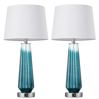 EDISHINE 25.2" Gradient Blue Touch Control Table Lamp with USB and Bulb Included (Set of 2)-HWTL07C