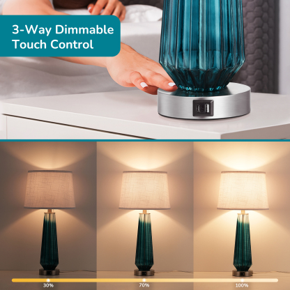 EDISHINE 25.2" Gradient Blue Touch Control Table Lamp with USB and Bulb Included (Set of 2)-HWTL07C