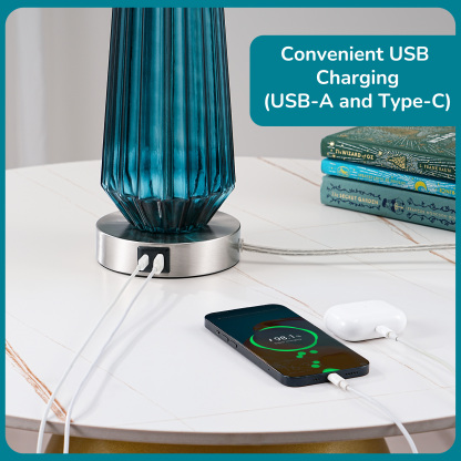 EDISHINE 25.2" Gradient Blue Touch Control Table Lamp with USB and Bulb Included (Set of 2)-HWTL07C