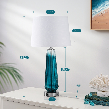 EDISHINE 25.2" Gradient Blue Touch Control Table Lamp with USB and Bulb Included (Set of 2)-HWTL07C