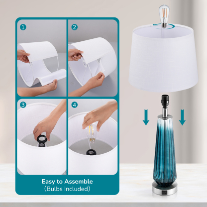 EDISHINE 25.2" Gradient Blue Touch Control Table Lamp with USB and Bulb Included (Set of 2)-HWTL07C