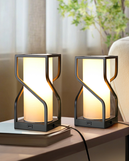 EDISHINE 2 Pack Dimmable Metal USB Table Lamp, White-ZHWTL12A2