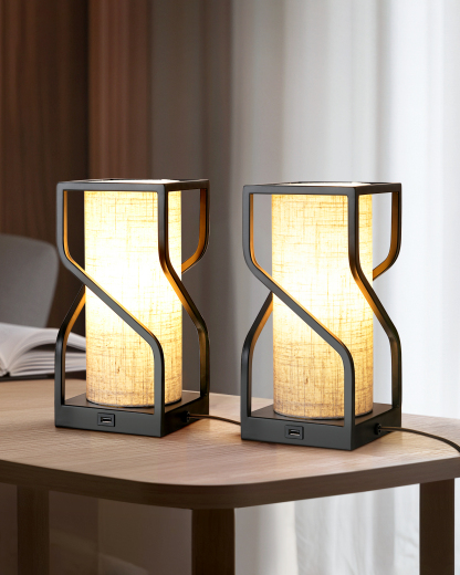 EDISHINE 2 Pack Dimmable Metal USB Table Lamp, Beige-ZHWTL12B2