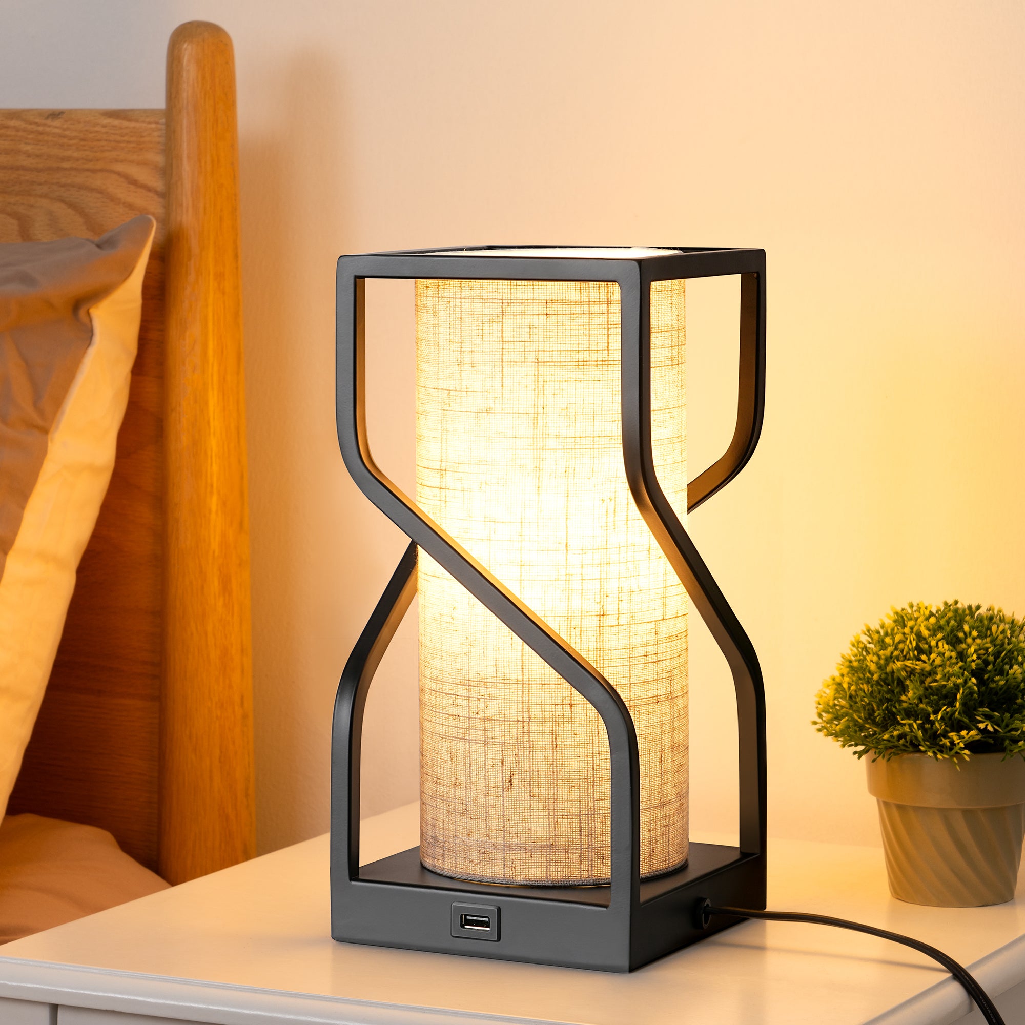 EDISHINE Metal USB Table Lamp, Beige-HWTL12B
