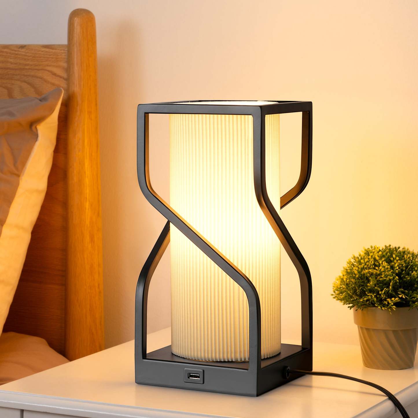 EDISHINE Metal USB Table Lamp, White Crease-HWTL12C