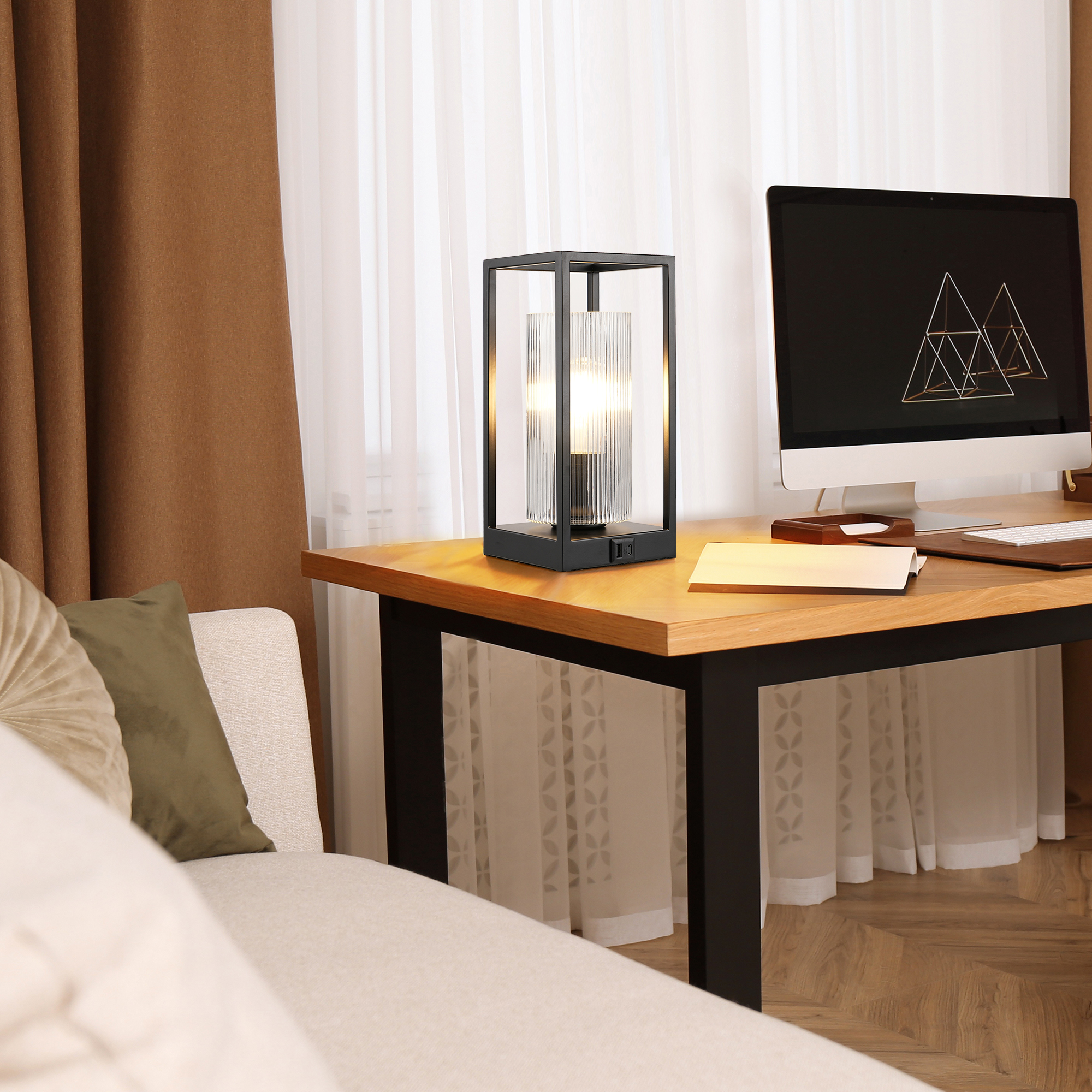 EDISHINE Dimmable Table Lamp With Touch Control And Usb Ports-HWTL12F