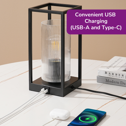 EDISHINE Dimmable Table Lamp With Touch Control And Usb Ports-HWTL12F