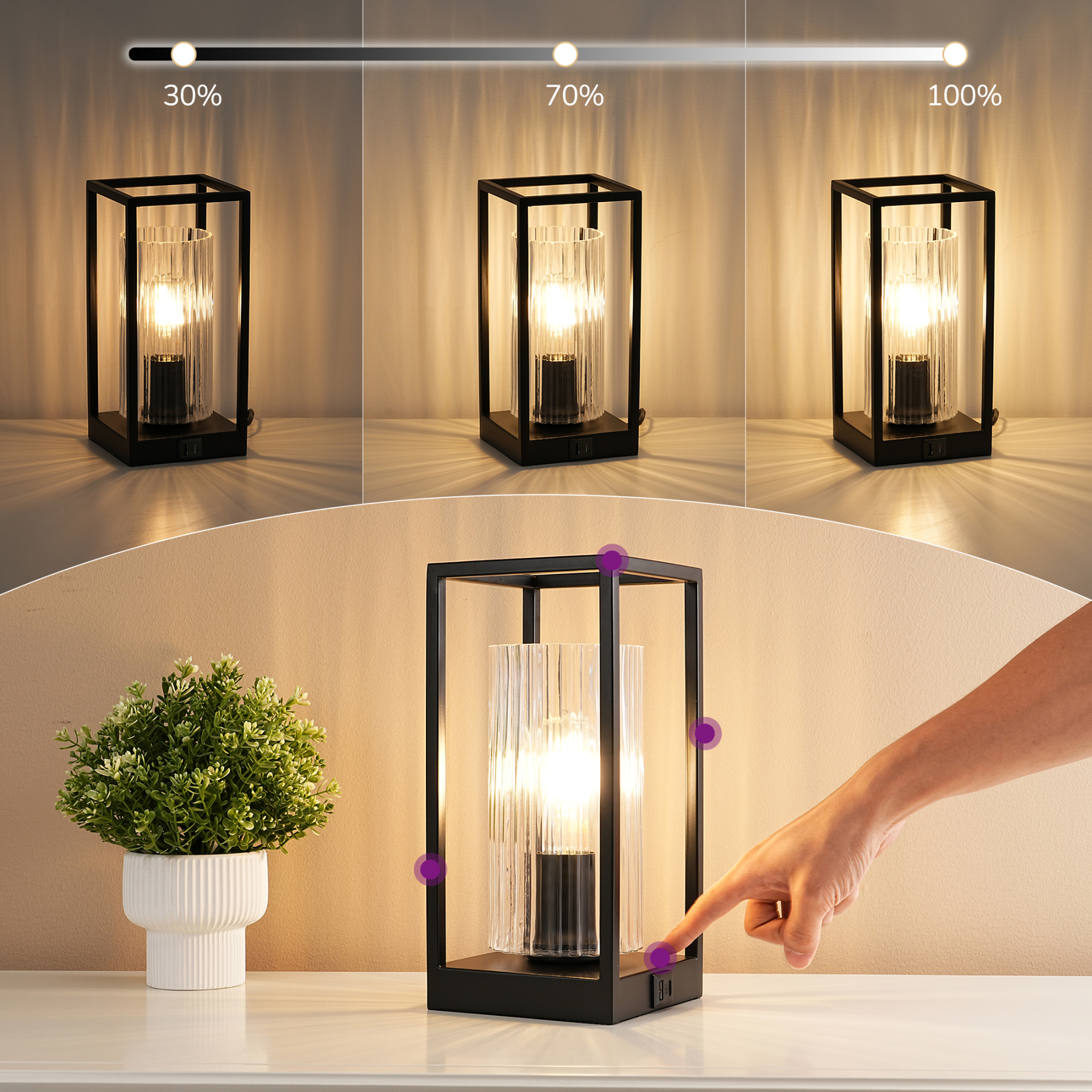 EDISHINE Dimmable Table Lamp With Touch Control And Usb Ports-HWTL12G