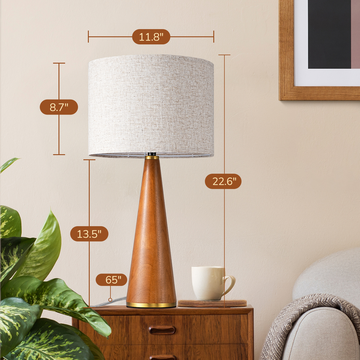 EDISHINE Solid Wood Base Table Lamp-HWTL15B