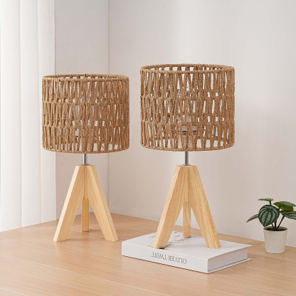 EDISHINE Solid Wood Tripod Table Lamp With Aurion Shade (Set of 2)-HWTL15C