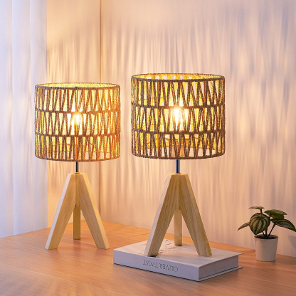 EDISHINE Solid Wood Tripod Table Lamp With Aurion Shade (Set of 2)-HWTL15C