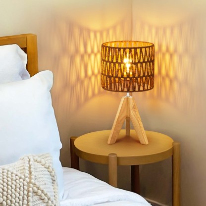 EDISHINE Solid Wood Tripod Table Lamp With Aurion Shade (Set of 2)-HWTL15C