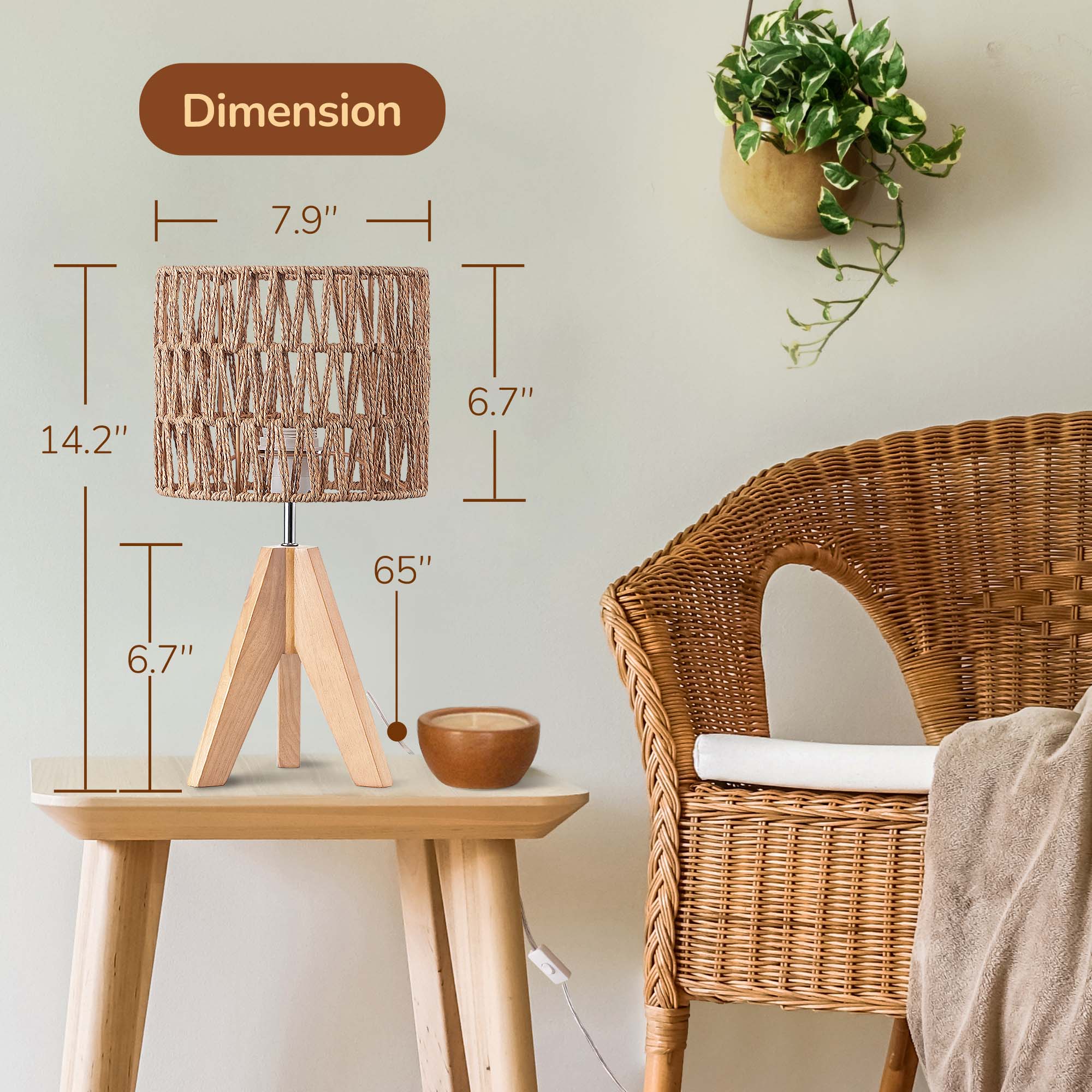 EDISHINE Solid Wood Tripod Table Lamp With Aurion Shade (Set of 2)-HWTL15C