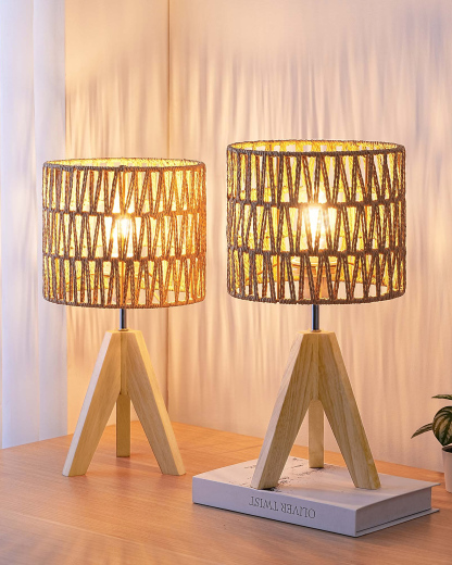 EDISHINE Solid Wood Tripod Table Lamp With Aurion Shade (Set of 2)-HWTL15C