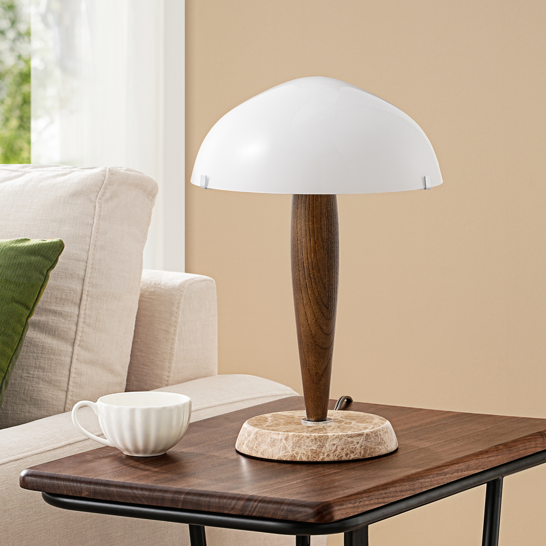 EDISHINE Glass Mushroom Tablelamp With Brown Marble Base-HWTL15E