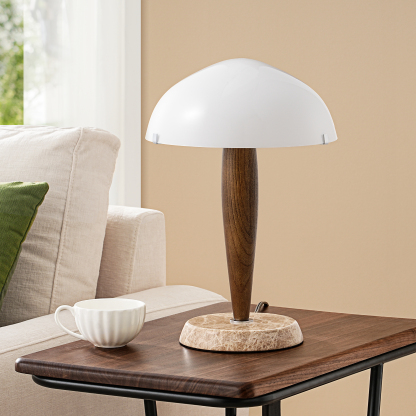 EDISHINE Glass Mushroom Tablelamp With Brown Marble Base-HWTL15E