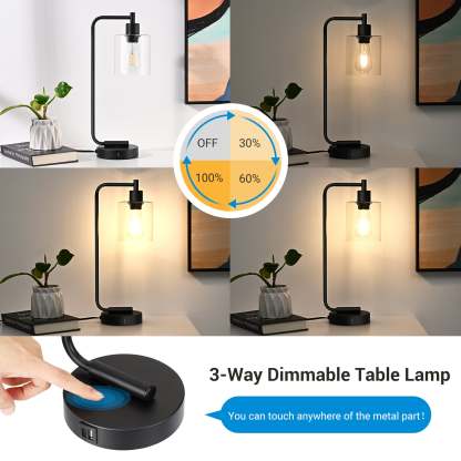 EDISHINE Dimmable Table Lamp with USB,Touch Control-HLTL02N