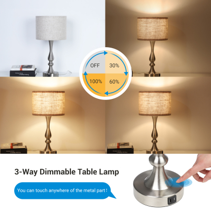 EDISHINE 20.7" Brushed Nickel Table Lamp Set with USB (Set of 2)-HLTL06F
