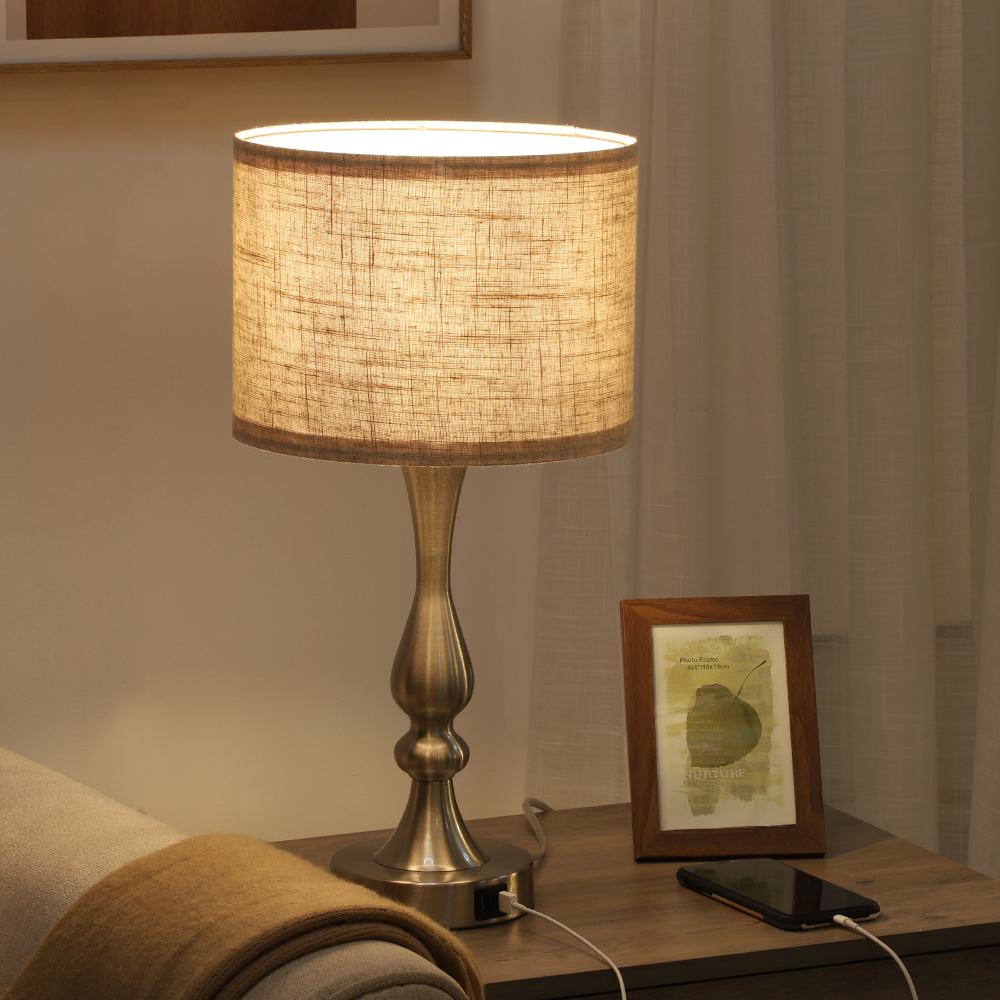 EDISHINE 20.7" Brushed Nickel Table Lamp Set with USB (Set of 2)-HLTL06F