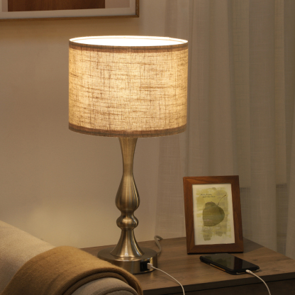 EDISHINE 20.7" Brushed Nickel Table Lamp Set with USB (Set of 2)-HLTL06F