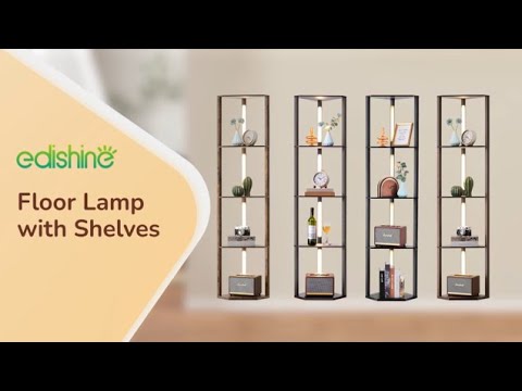 EDISHINE 64" 3CCT, Stepless Dimmable Corner Shelf Floor Lamp, Black Walnut-HFLHA1D