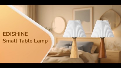 EDISHINE 13.58" Small Table Lamp, with White Pleated Lampshade, ON-OFF Switch, E26 Socket, Burlywood Base-HLTL15E