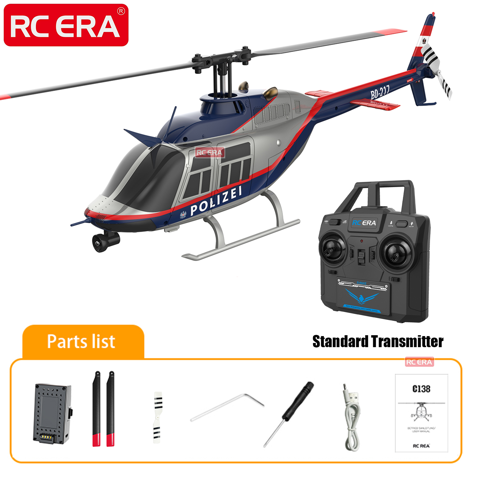 RC ERA C138 Bell 206 Gyro Stabilized Scale RC Helicopter - RTF