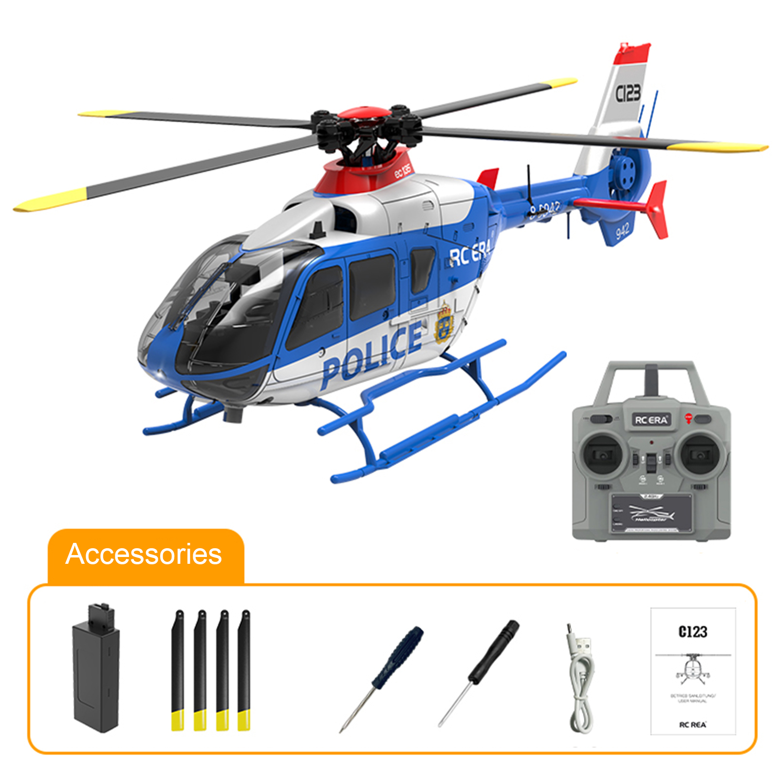 RC ERA C123 EC135 1:36 Scale Gyro Stabilized RC Helicopter - RTF