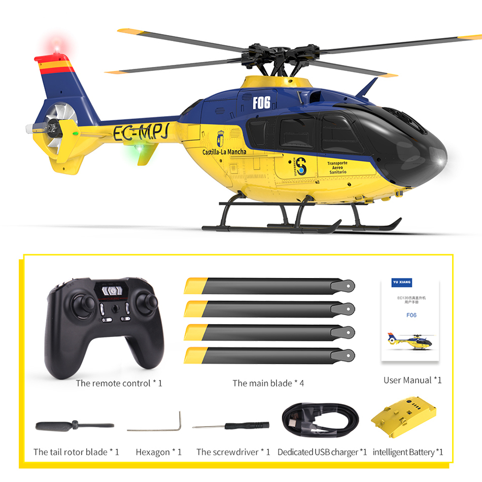 YuXiang F06 EC135 Scale Gyro Stabilized 6CH RC Helicopter - RTF (Blue Yellow Fuselage)