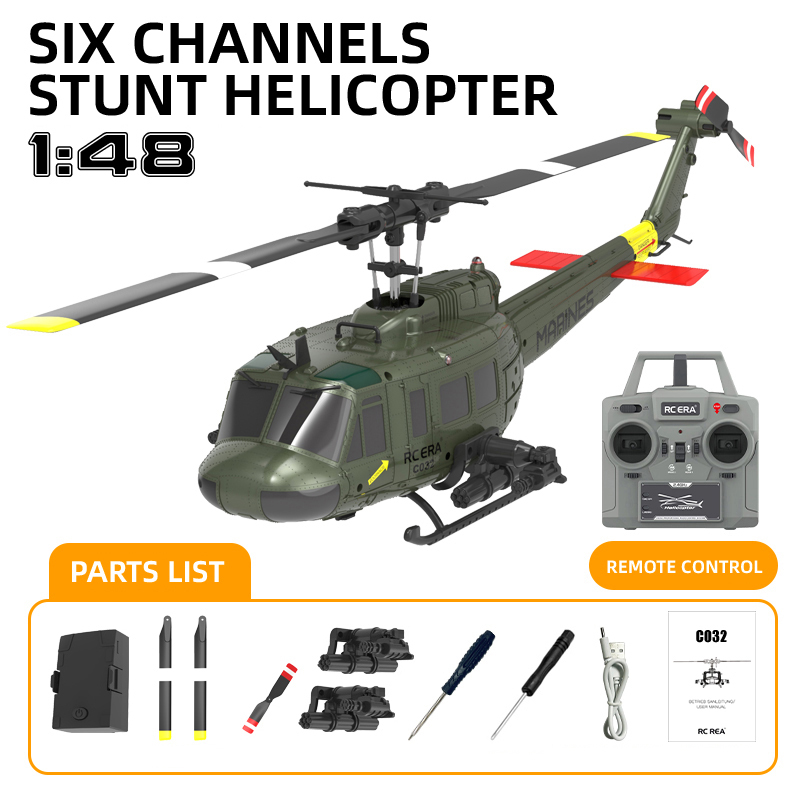 RC ERA C032 Weathered Marine UH1 Huey Gyro Stabilized Helicopter