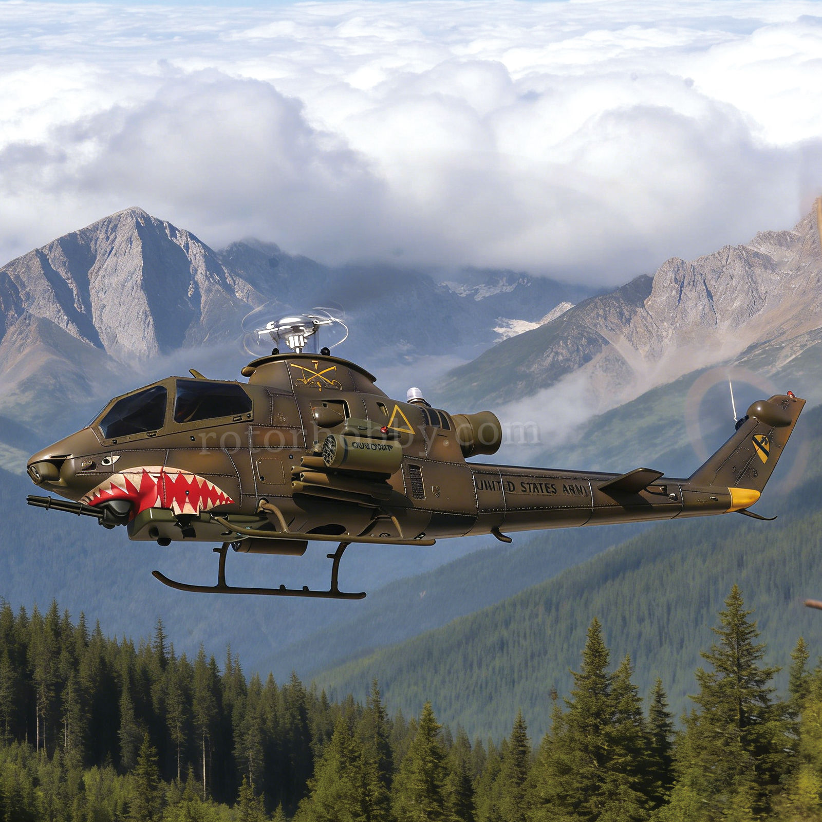 YUXIANG F112S AH-1 Cobra Green Weathered GPS Stabilized Helicopter - RTF