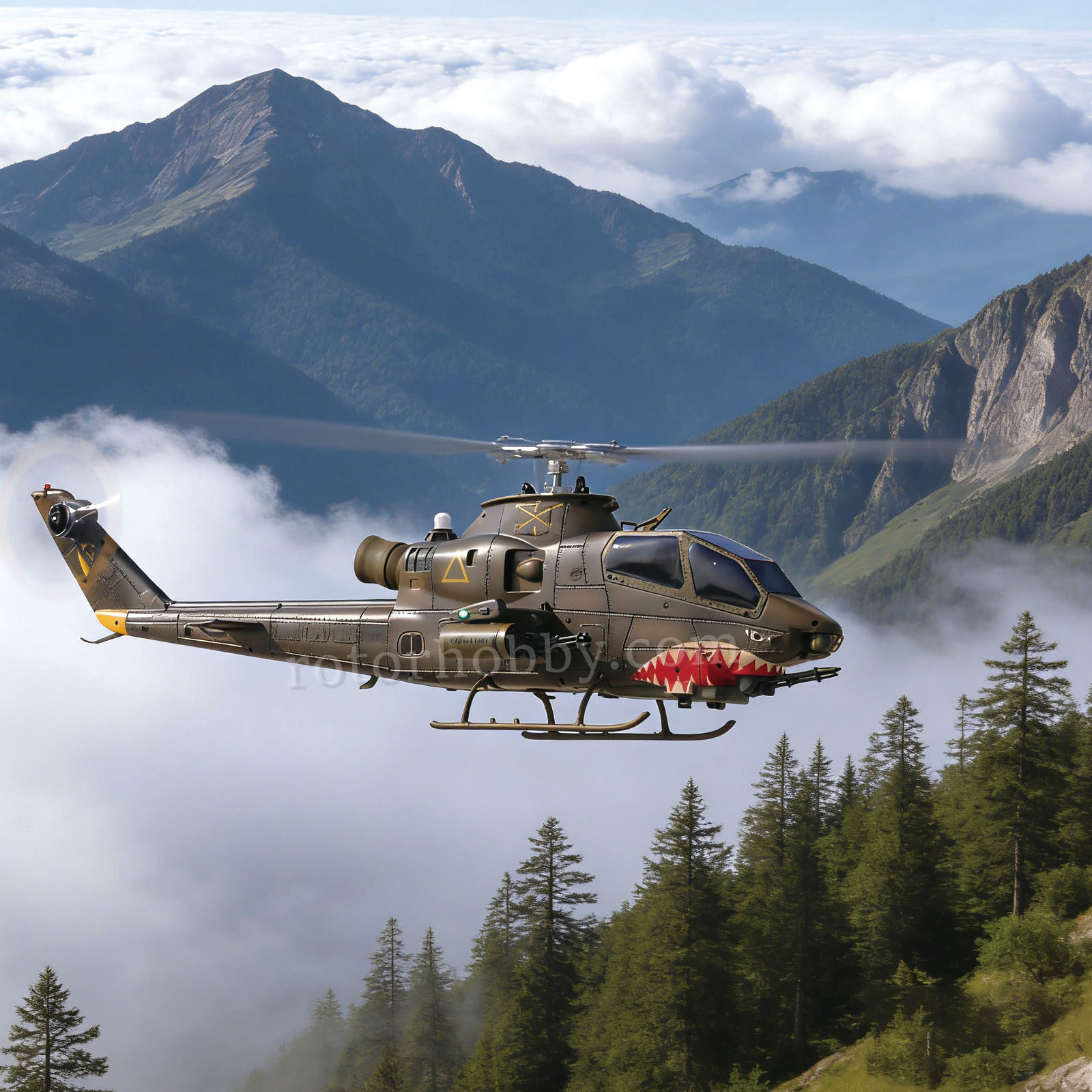 YUXIANG F112S AH-1 Cobra Green Weathered GPS Stabilized Helicopter - RTF