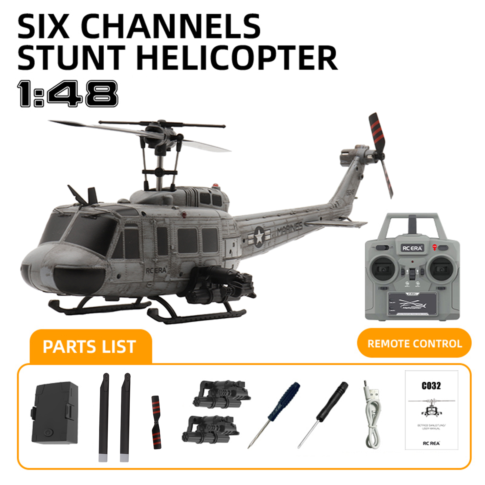 RC ERA C032 Weathered Marine UH1 Huey Gyro Stabilized Helicopter