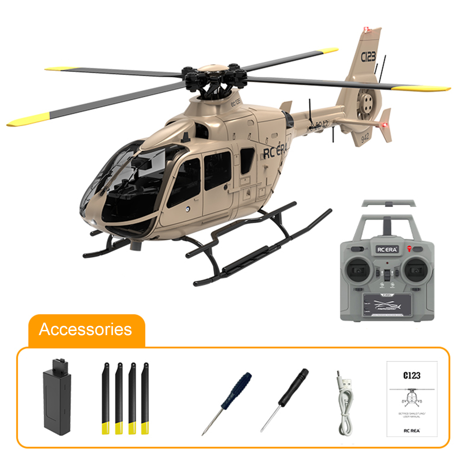 RC ERA C123 EC135 1:36 Scale Gyro Stabilized RC Helicopter - RTF