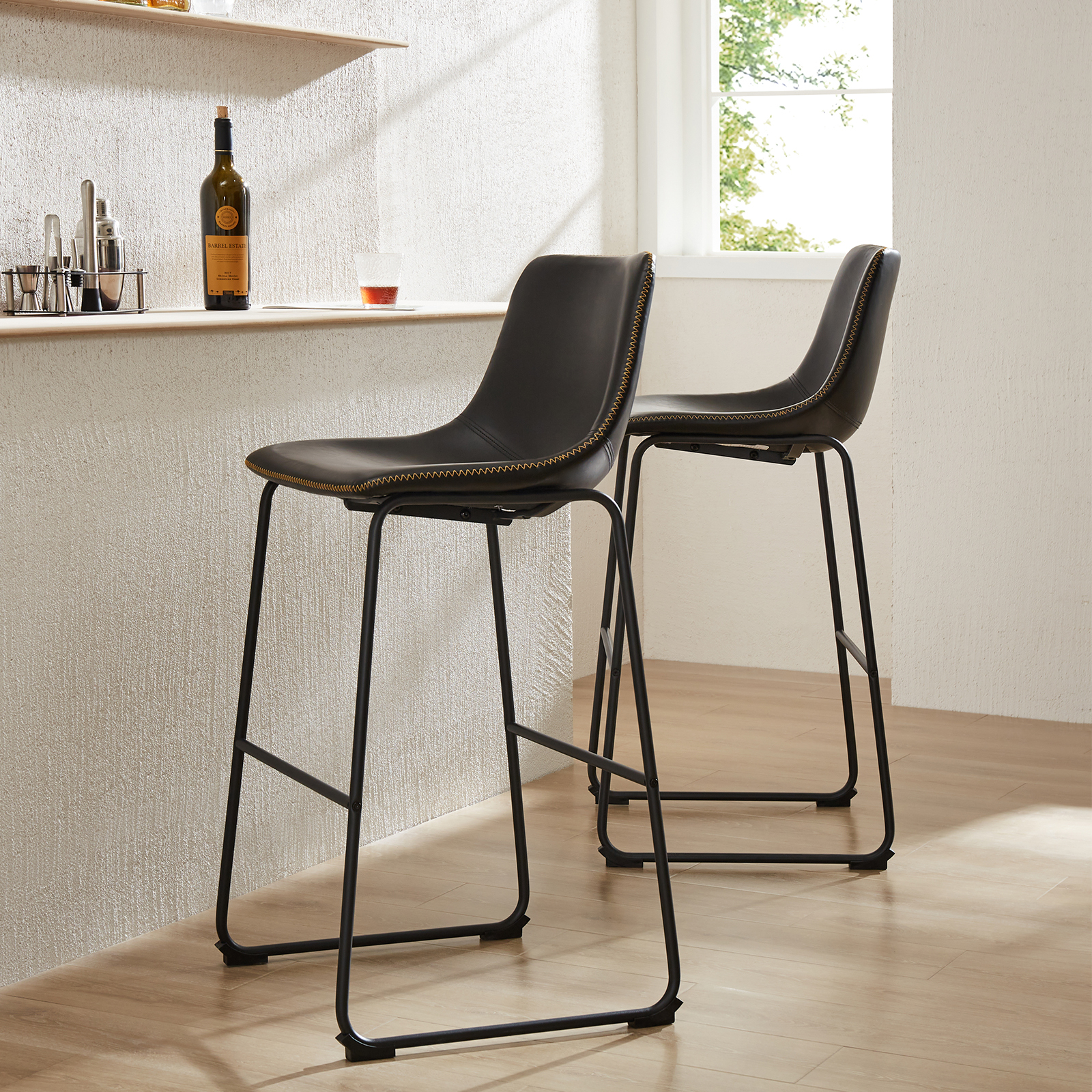 Metal Bar Stools Counter Height- Dining Chair Set of 2