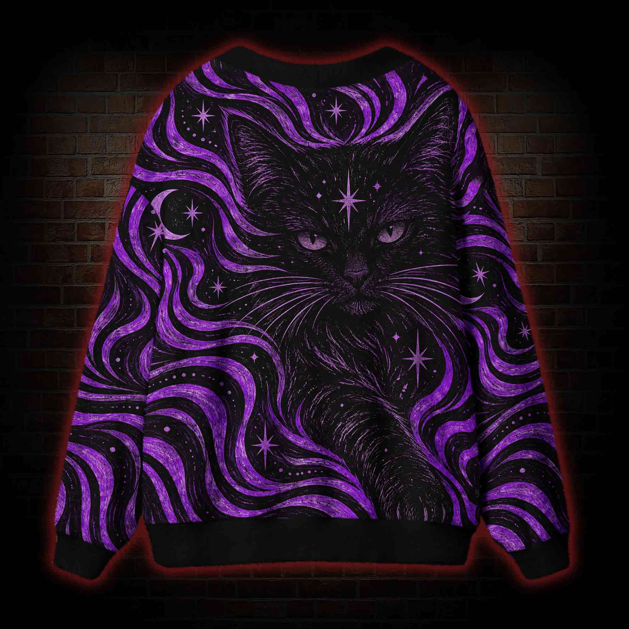 Mystical Black Cat Cardigan Sweater