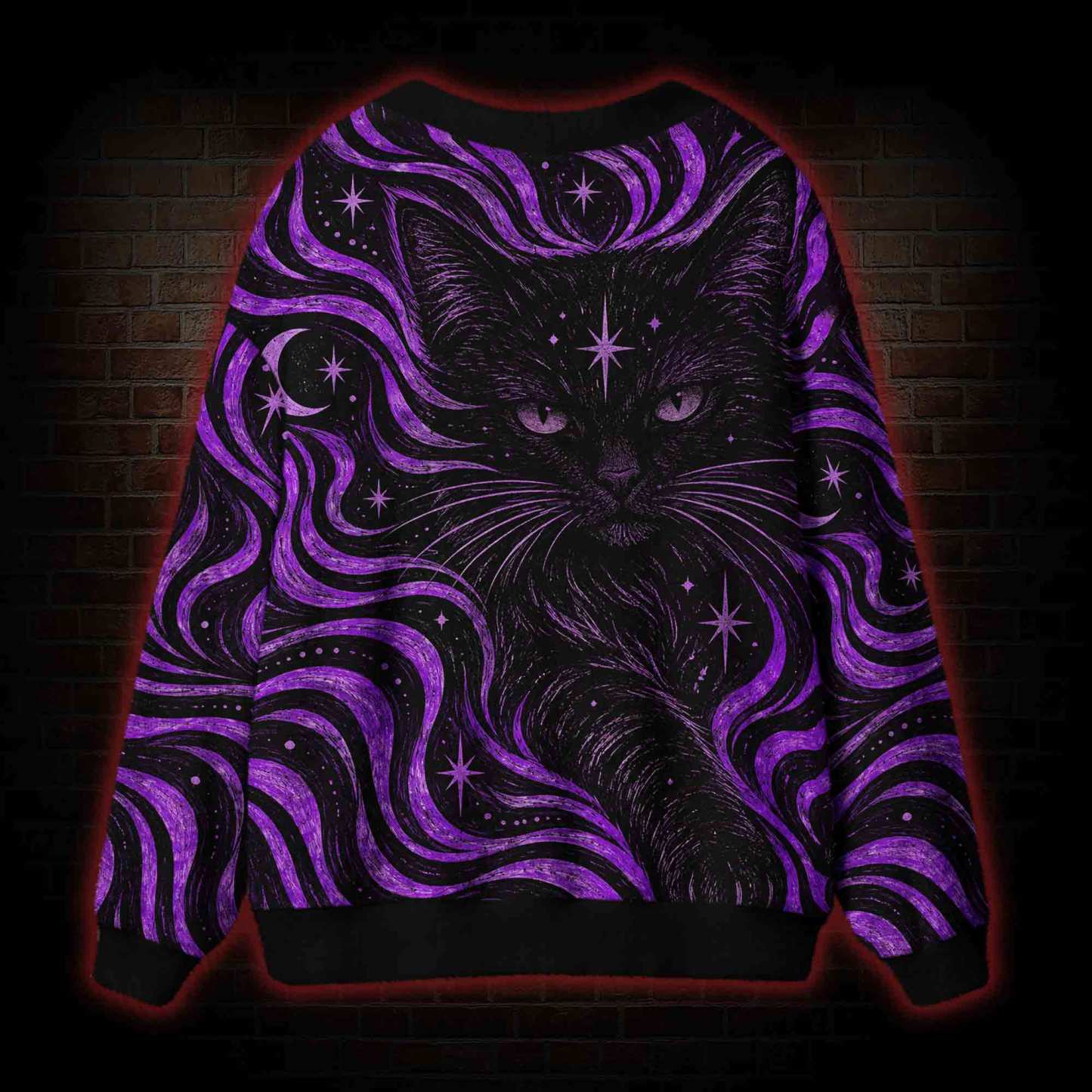 Mystical Black Cat Cardigan Sweater