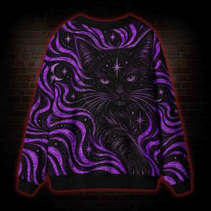 Mystical Black Cat Cardigan Sweater
