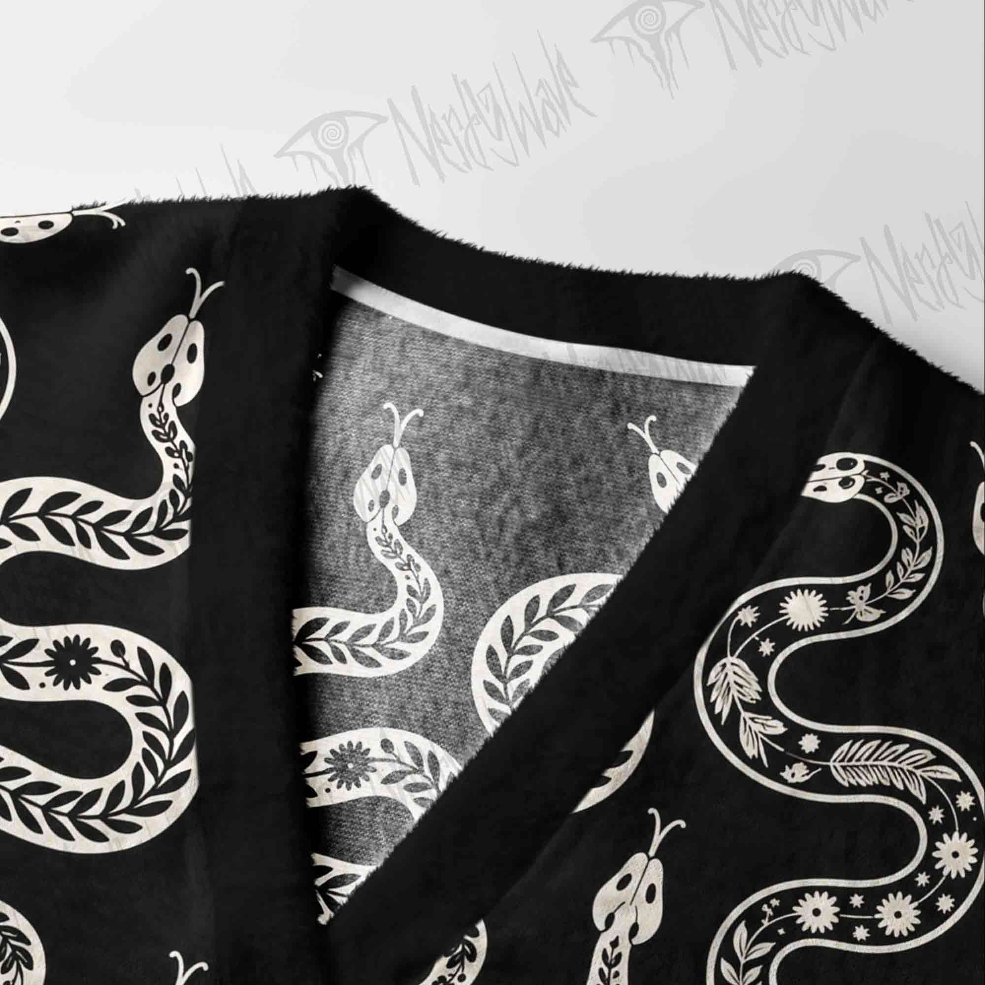 Dark Botanical Snake Cardigan Sweater