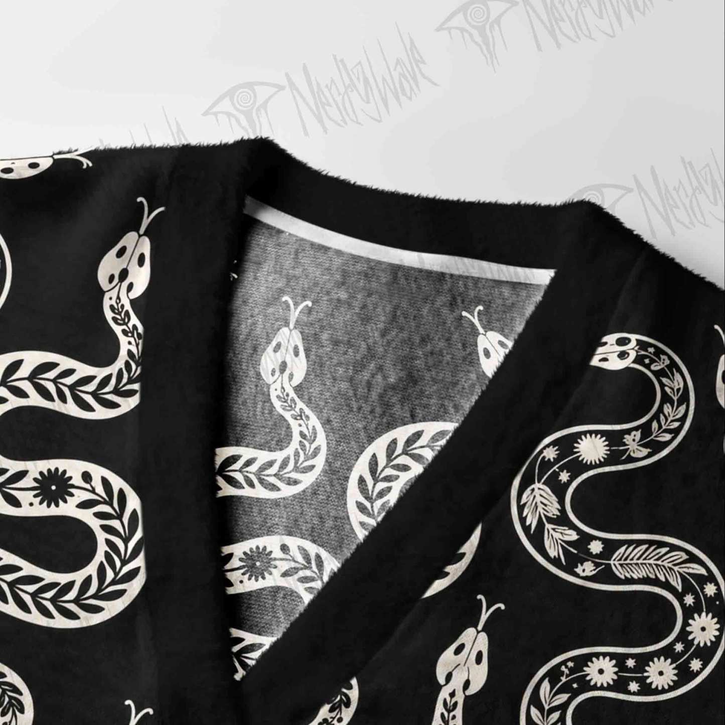 Dark Botanical Snake Cardigan Sweater
