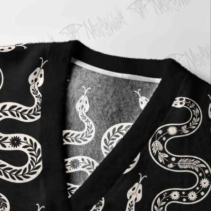 Dark Botanical Snake Cardigan Sweater