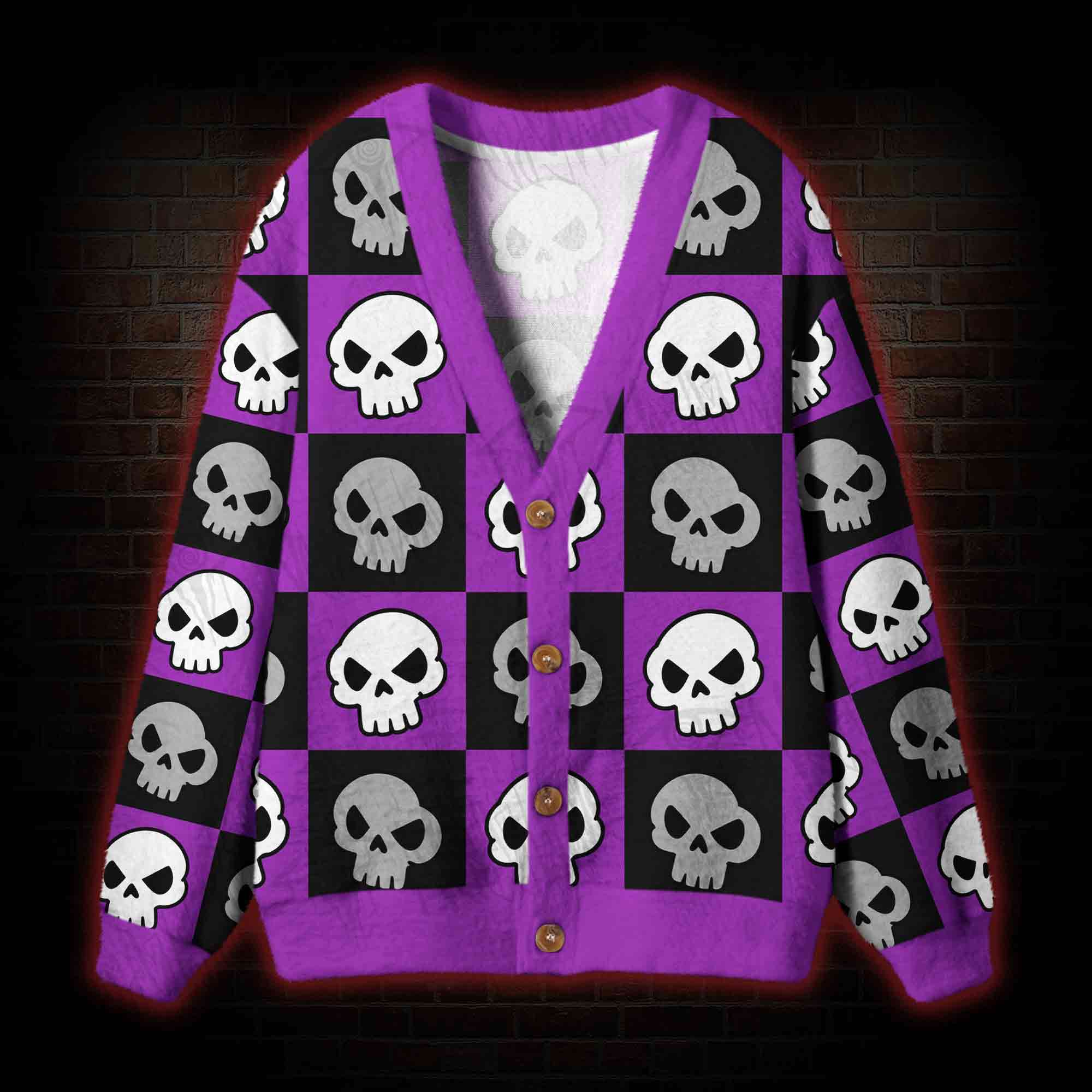 Checkerboard Skull Punk Cardigan Sweater