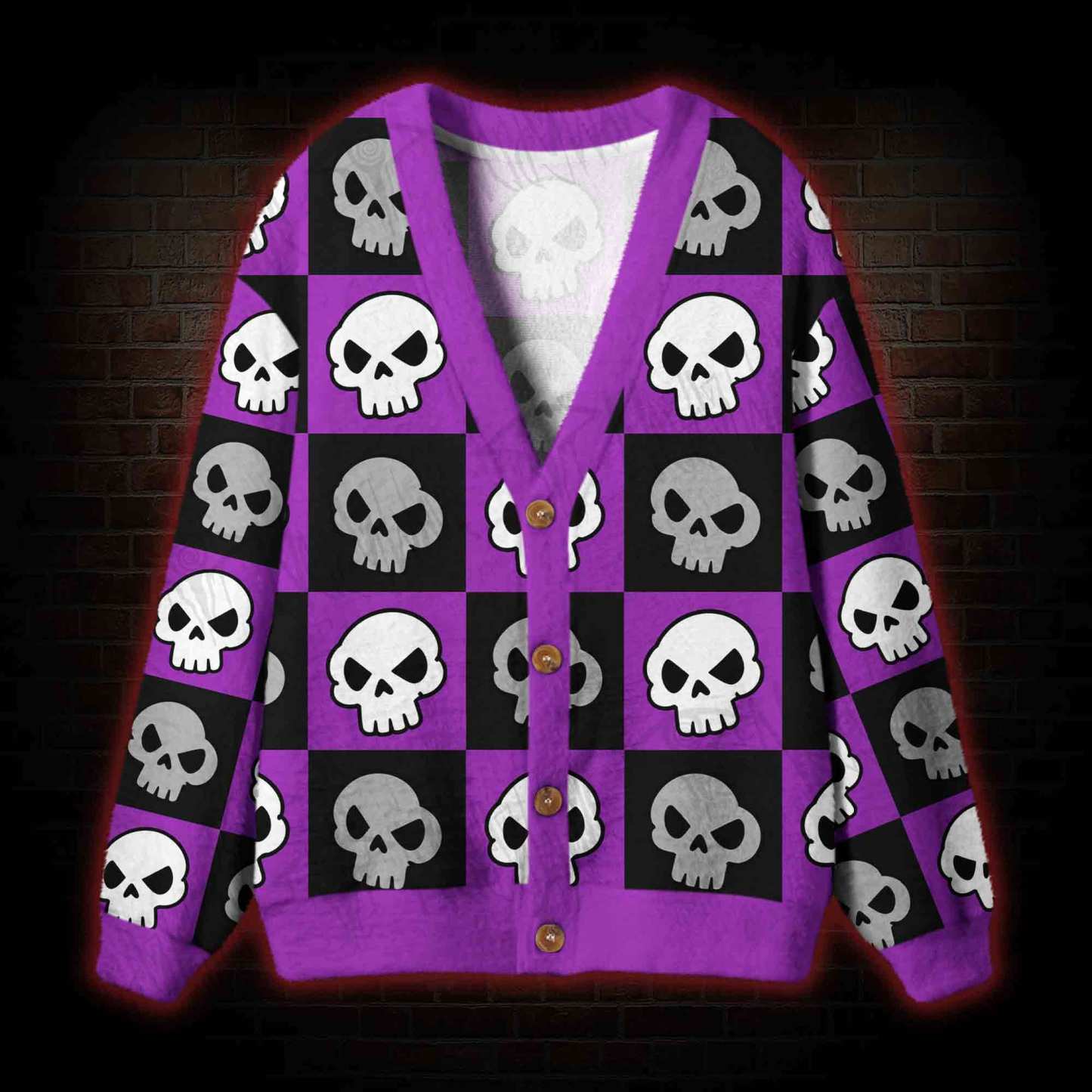 Checkerboard Skull Punk Cardigan Sweater